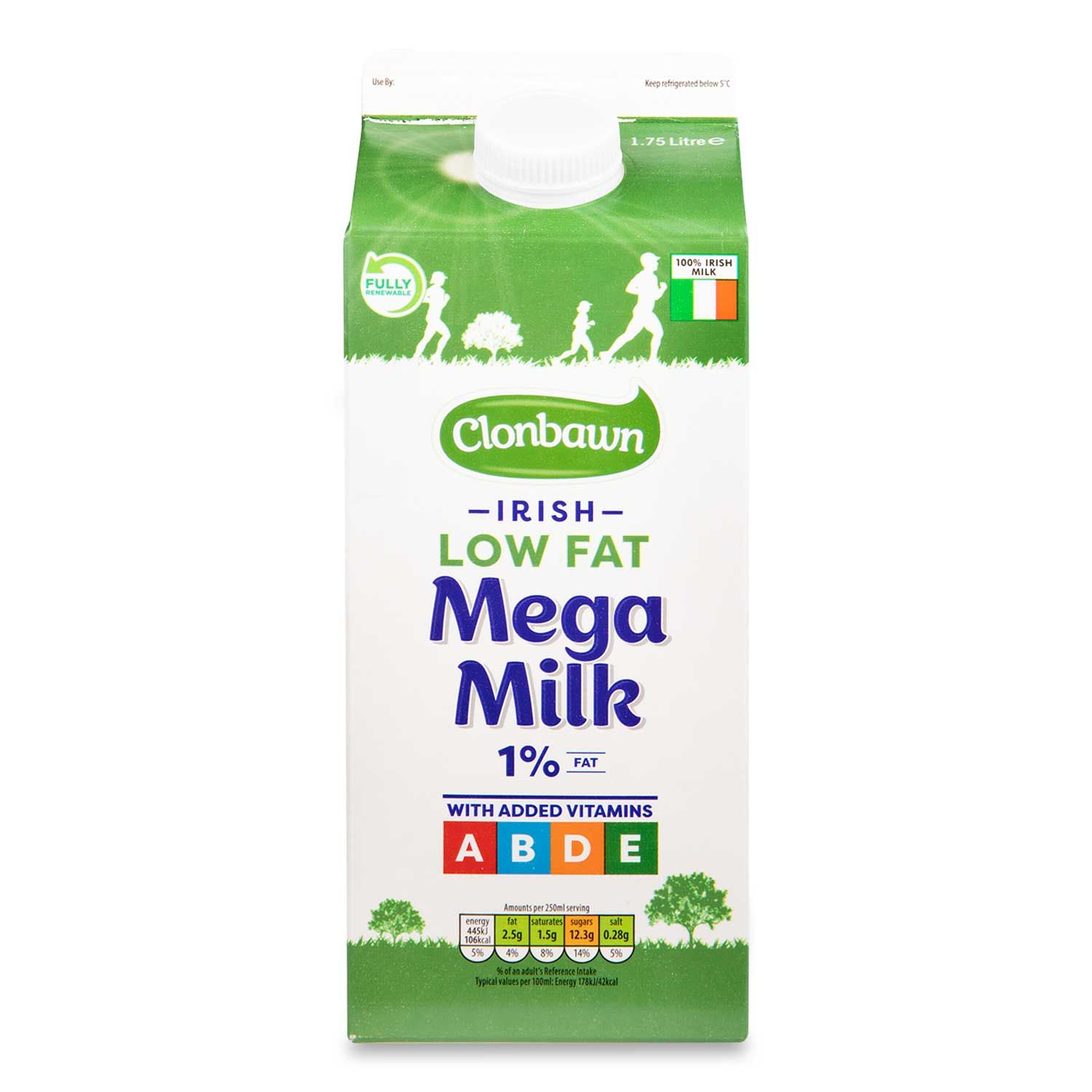 Irish Low Fat Mega Milk 1% Fat 1.75l Clonbawn